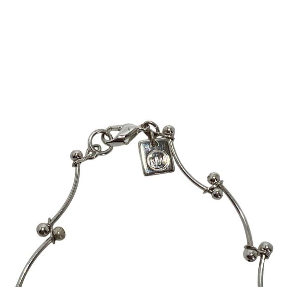 NINE WEST Silver Tone Station Necklace Ball Bead Curved Bark Link Chain Modern - Picture 5 of 9